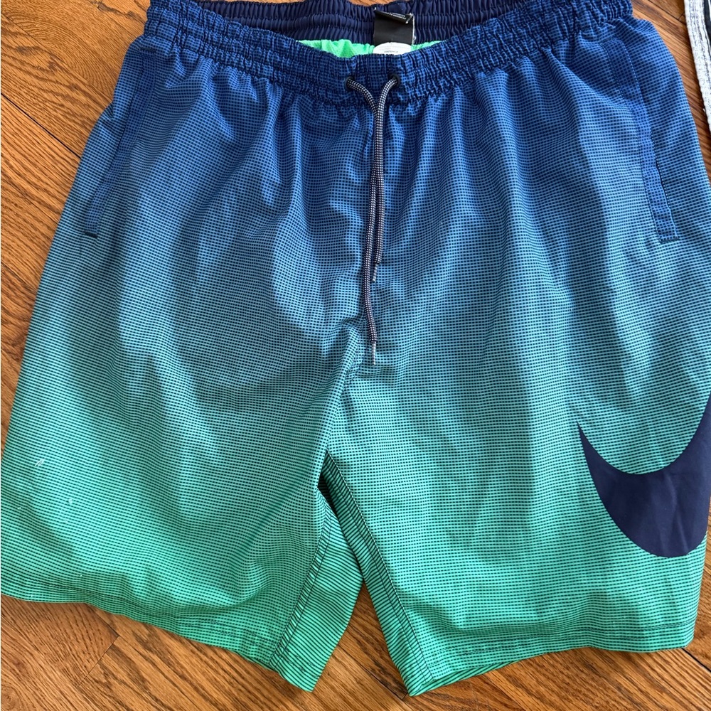 Men's Blue-Green Gradient Performance Shorts. Swim